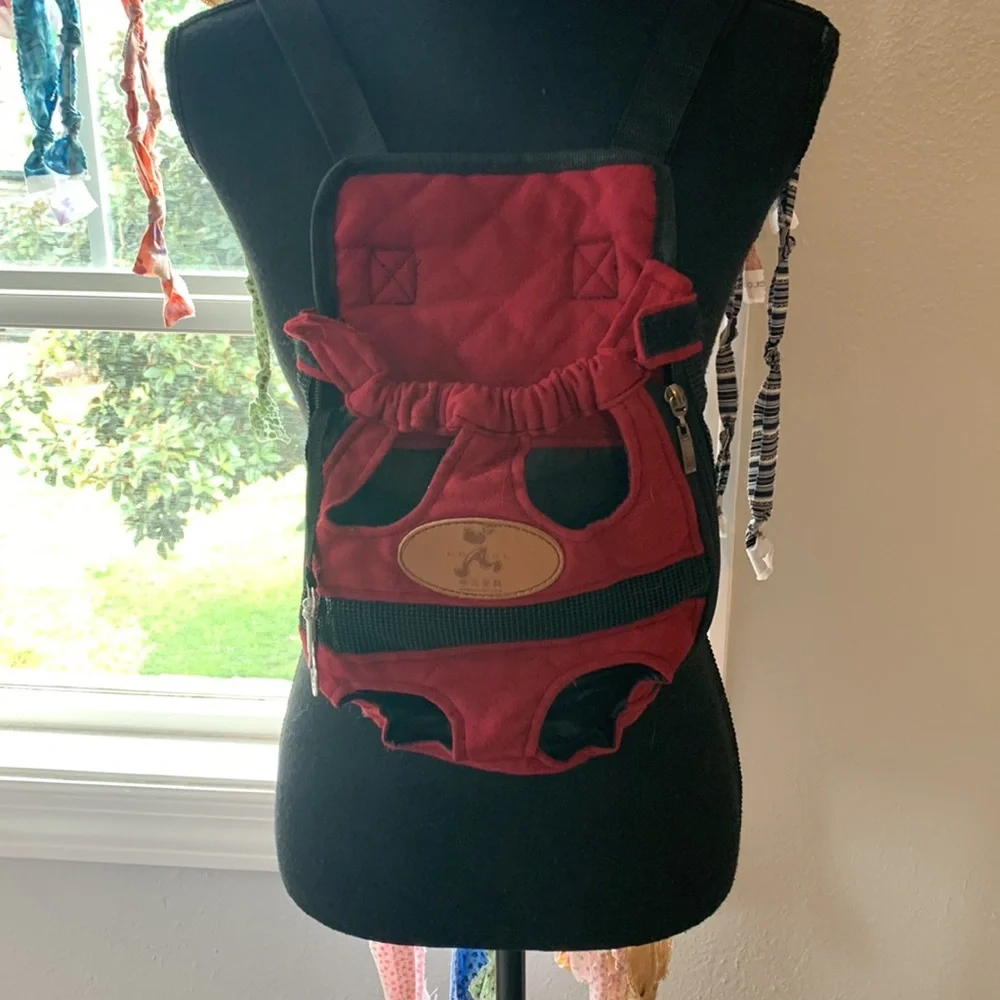 Red Pet Front Carrier Dog Backpack - Comfortable Hands-Free Wear